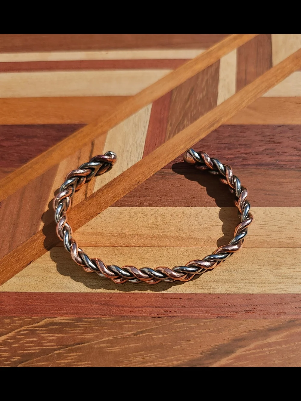 Braided Two-Tone Metal Cuff Bracelet - Copper & Gunmetal